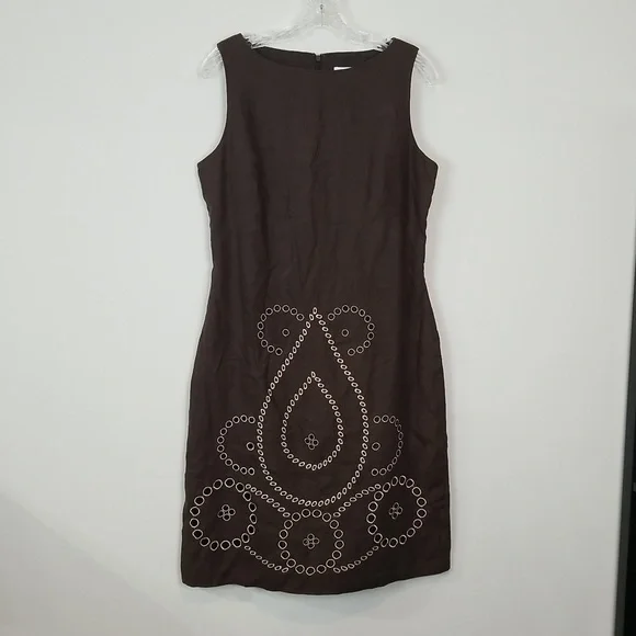 ISAAC MIZRAHI for TARGET Brown Embroidered Linen Shift Dress - Picture 1 of 14